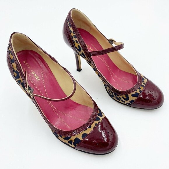 kate spade Shoes - KATE SPADE Size 6.5 M Kelsey Leopard Print Patent Leather Mary Jane Pumps Heels